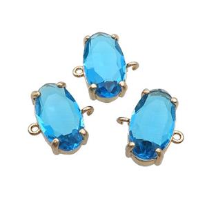 Copper Oval Connector Pave Skyblue Crystal Glass Gold Plated, approx 10-18mm
