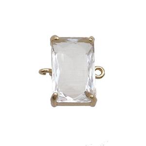 Copper Rectangle Connector Pave Crystal Glass Gold Plated, approx 10-17mm