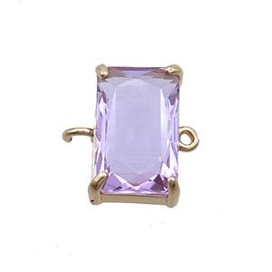Copper Rectangle Connector Pave Purple Crystal Glass Gold Plated, approx 10-17mm