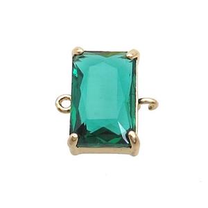 Copper Rectangle Connector Pave Green Crystal Glass Gold Plated, approx 10-17mm