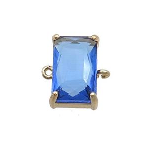 Copper Rectangle Connector Pave Blue Crystal Glass Gold Plated, approx 10-17mm