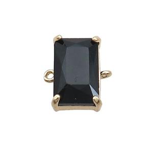 Copper Rectangle Connector Pave Black Crystal Glass Gold Plated, approx 10-17mm
