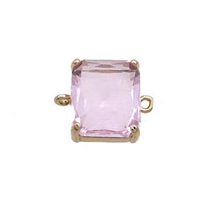 Copper Rectangle Connector Pave Pink Crystal Glass Gold Plated, approx 12-14mm