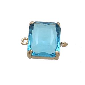 Copper Rectangle Connector Pave Blue Crystal Glass Gold Plated, approx 12-14mm