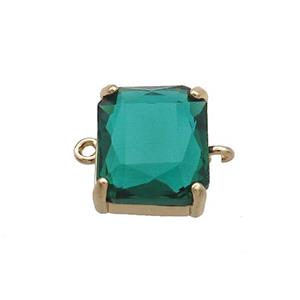 Copper Rectangle Connector Pave Green Crystal Glass Gold Plated, approx 12-14mm