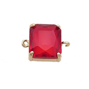 Copper Rectangle Connector Pave Red Crystal Glass Gold Plated, approx 12-14mm
