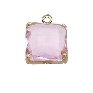 Copper Square Pendant Pave Pink Crystal Glass Gold Plated, approx 13x13mm