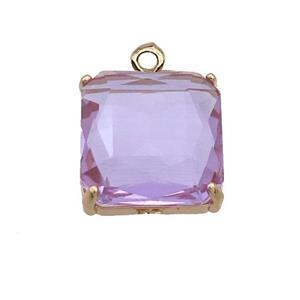Copper Square Pendant Pave Purple Crystal Glass Gold Plated, approx 13x13mm