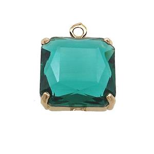 Copper Square Pendant Pave Green Crystal Glass Gold Plated, approx 13x13mm