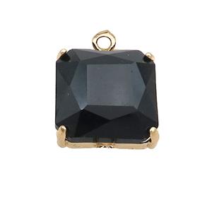 Copper Square Pendant Pave Black Crystal Glass Gold Plated, approx 13x13mm