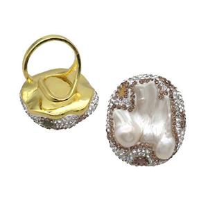 Pearl Ring Pave Rhinestone Gold Plated, approx 26-33mm, 18mm dia