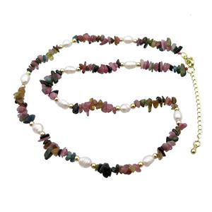Multicolor Tourmaline Necklace With Pearl, approx 3-6mm, 40-45cm length
