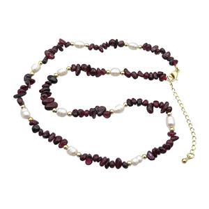 Garnet Necklace With Pearl, approx 3-6mm, 40-45cm length