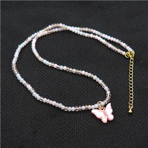 White Crystal Glass Necklace With Resin Butterfly, approx 11-13mm, 3mm, 40-45cm length