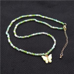 Green Crystal Glass Necklace With Resin Butterfly, approx 11-13mm, 3mm, 40-45cm length