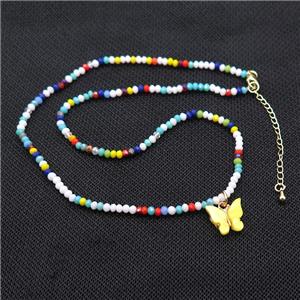 Rainbow Crystal Glass Necklace With Resin Butterfly, approx 11-13mm, 3mm, 40-45cm length