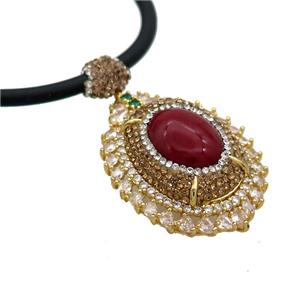 Red Carnelian Agate Necklace Pave Rhinestone, approx 35-45mm, 4mm, 48cm length