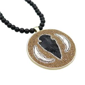 Black Obsidian Necklace Pave Rhinestone Arrowhead, approx 53mm, 10-16mm, 15-30mm, 6mm, 68cm length