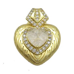 Copper Pendant Pave Clear Crystal Glass Heart Gold Plated, approx 23-30mm