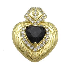 Copper Pendant Pave Black Crystal Glass Heart Gold Plated, approx 23-30mm