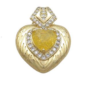 Copper Pendant Pave Yellow Crystal Glass Heart Gold Plated, approx 23-30mm