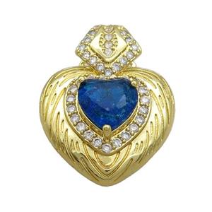 Copper Pendant Pave Blue Crystal Glass Heart Gold Plated, approx 23-30mm