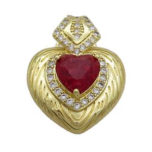 Copper Pendant Pave Red Crystal Glass Heart Gold Plated, approx 23-30mm
