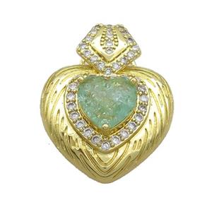 Copper Pendant Pave Green Crystal Glass Heart Gold Plated, approx 23-30mm