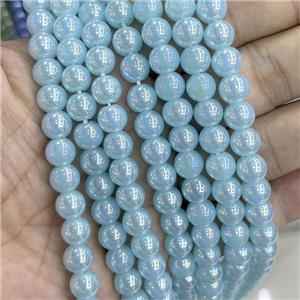 Blue Jadeite Glass Beads Smooth Round Electroplated, approx 8mm dia