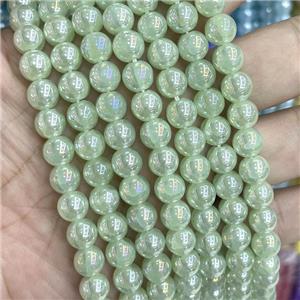 Green Jadeite Glass Beads Smooth Round Electroplated, approx 8mm dia