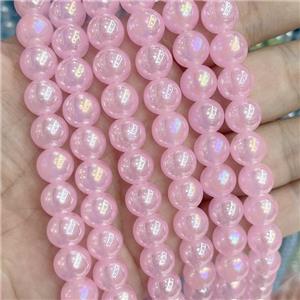 Pink Jadeite Glass Beads Smooth Round Electroplated, approx 10mm dia
