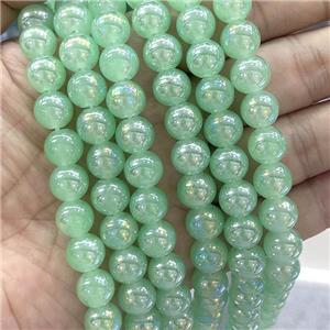 Green Jadeite Glass Beads Smooth Round Electroplated, approx 10mm dia