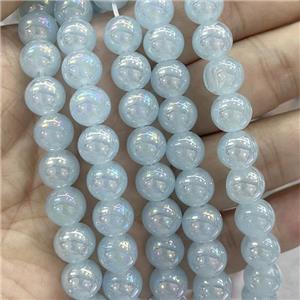 Grayblue Jadeite Glass Beads Smooth Round Electroplated, approx 10mm dia