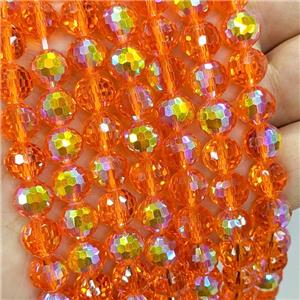 Orange Chinese Crystal Glass Beads Electroplated Faceted Round, approx 8mm