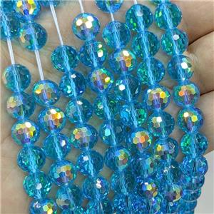 Aqua Chinese Crystal Glass Beads Electroplated Faceted Round, approx 8mm