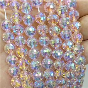 Pink Chinese Crystal Glass Beads Electroplated Faceted Round, approx 8mm