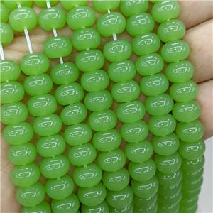 Jadeite Glass Beads Green Dye Smooth Rondelle, approx 10mm