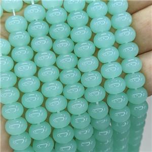 Jadeite Glass Beads Green Dye Smooth Rondelle, approx 10mm