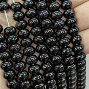 Jadeite Glass Beads Black Dye Smooth Rondelle, approx 10mm