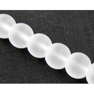 sea glass beads, round, matte, white, 8mm dia, 40pcs per st