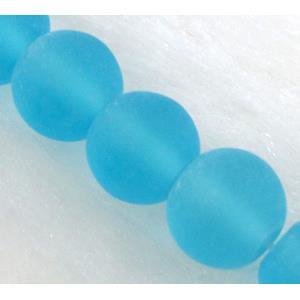 sea glass beads, round, matte, aqua, 6mm dia, 53pcs per st