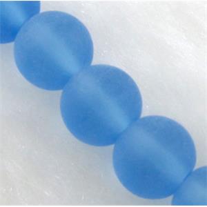 sea glass beads, round, matte, blue, 4mm dia, 80pcs per st