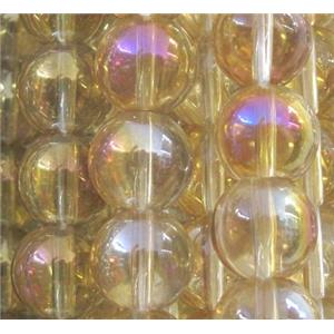 round glass crystal beads, gold-champagne, approx 10mm dia, 15 inches