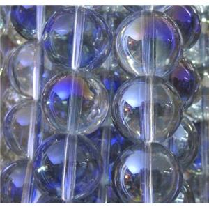 round glass crystal beads, blue electroplated, approx 12mm dia, 15 inches