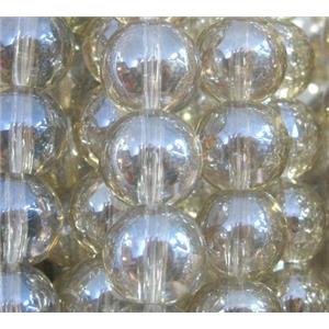 round glass crystal beads, silver champagne electroplated, approx 12mm dia, 15 inches