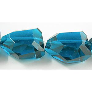 Glass Crystal Beads, freeform, peacock-blue, 15x20mm, 20pcs per st