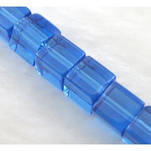 Blue Glass Beads, Cube, 8x8mm,40pcs per st