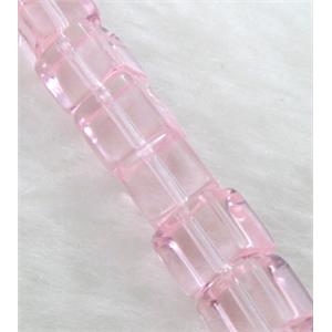 Pink Glass Beads, Cube, 10x10mm,32pcs per st