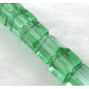 Green Cube Glass Beads, 6x6mm,50pcs per st