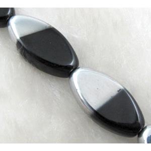 half-silver-plated Glass Beads, flat-oval, 9.5x18mm, 19pcs per st
